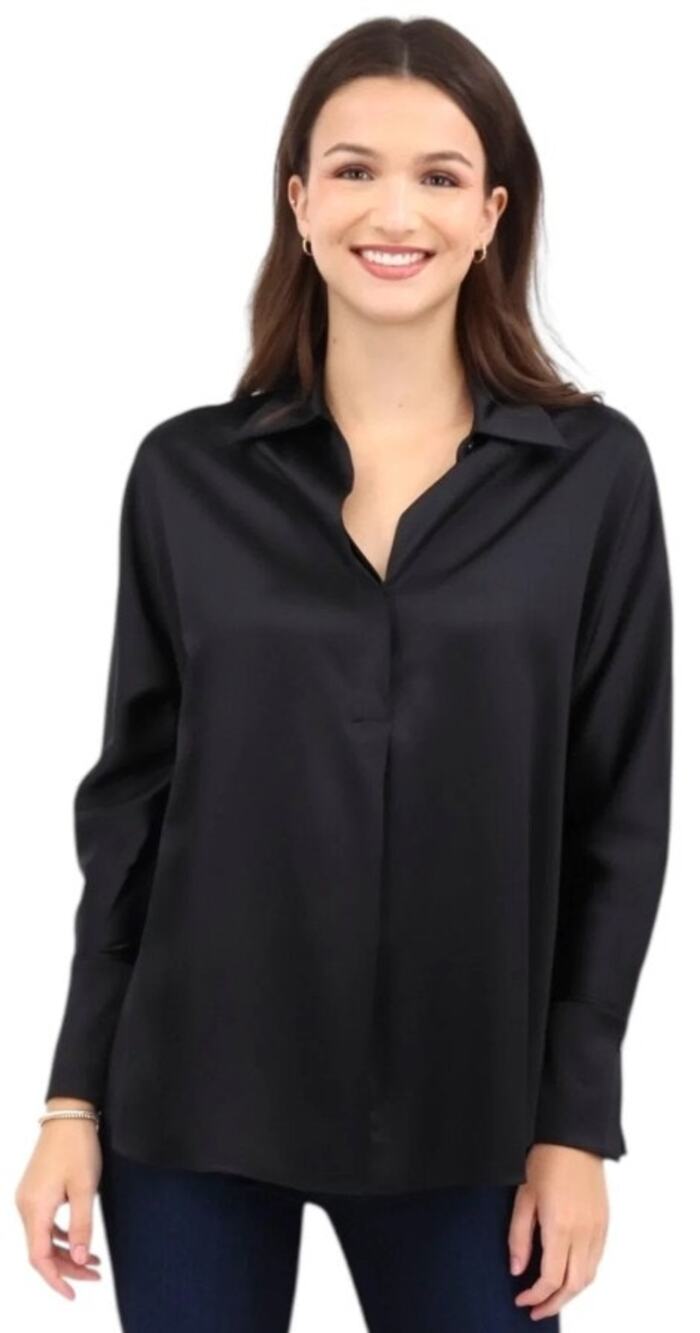 DIOMI Pure Silk Half Button Down Shirt Black Long Sleeve Womens Size XL